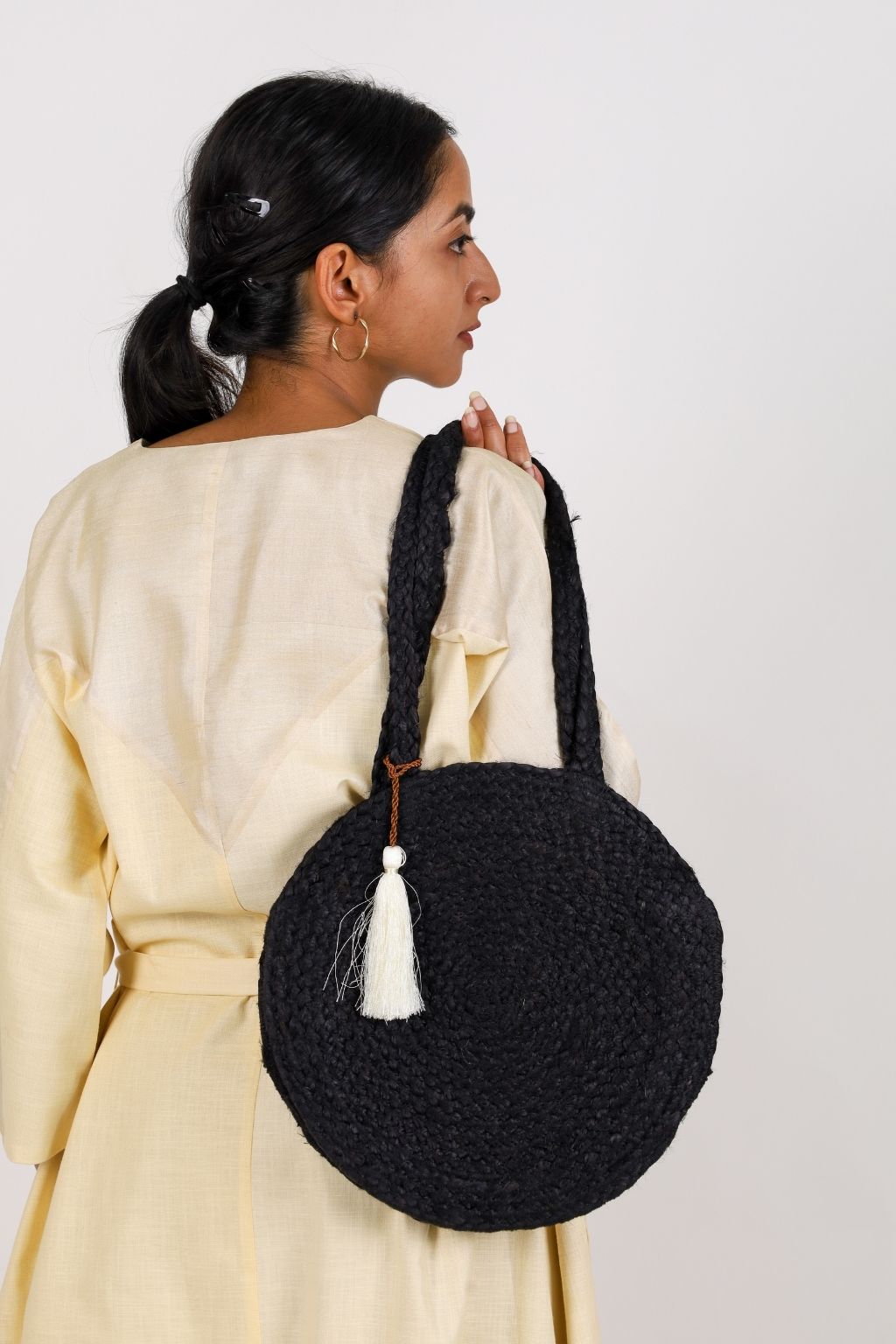 Black Jute Round Bag – Inaraa - Main Image