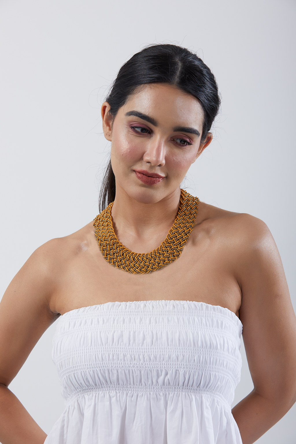 Gold Beaded Collar on Black – Saaj By Ankita