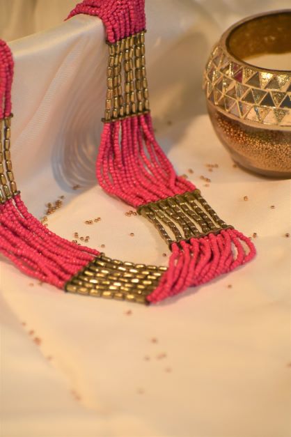 Sophia Range - Pink glass bead necklace with flowers – Olamati